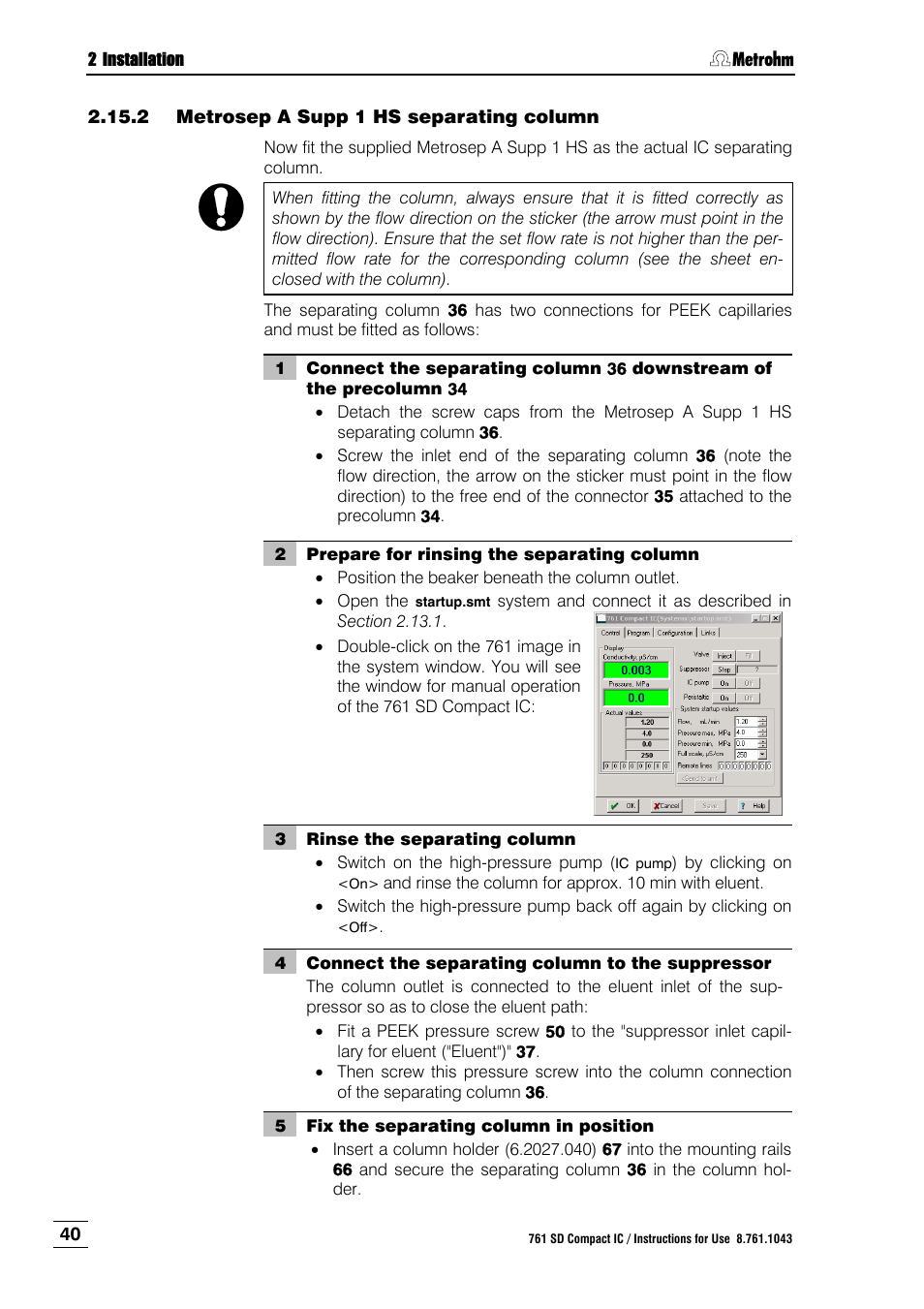 2 metrosep a supp 1 hs separating column, Metrosep a supp 1 hs separating column, Tion 2.15.2 | Metrohm 761 SD Compact IC User Manual | Page 48 / 135