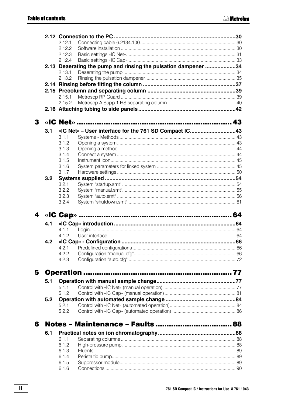 Ic net, Ic cap, Operation | Metrohm 761 SD Compact IC User Manual | Page 6 / 135