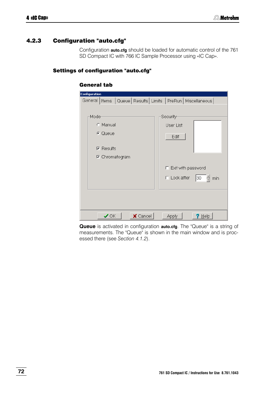 3 configuration "auto.cfg, Configuration "auto.cfg, Ction 4.2.3 ) | Metrohm 761 SD Compact IC User Manual | Page 80 / 135