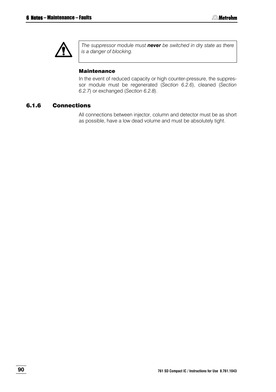 6 connections, Connections | Metrohm 761 SD Compact IC User Manual | Page 98 / 135