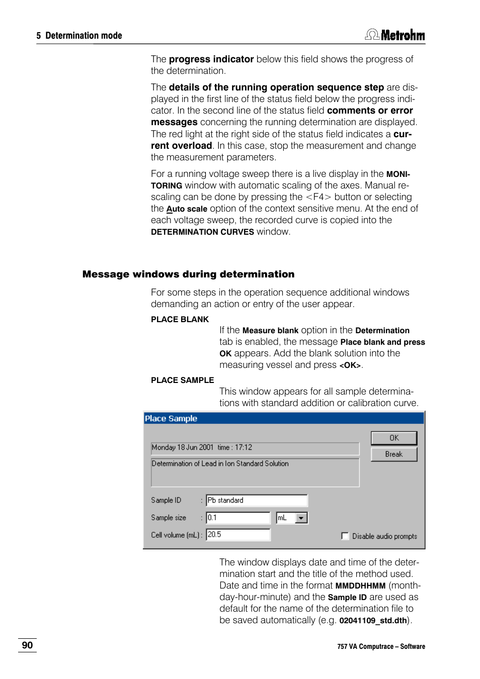 Message windows during determination | Metrohm 757 VA Computrace User Manual | Page 100 / 198