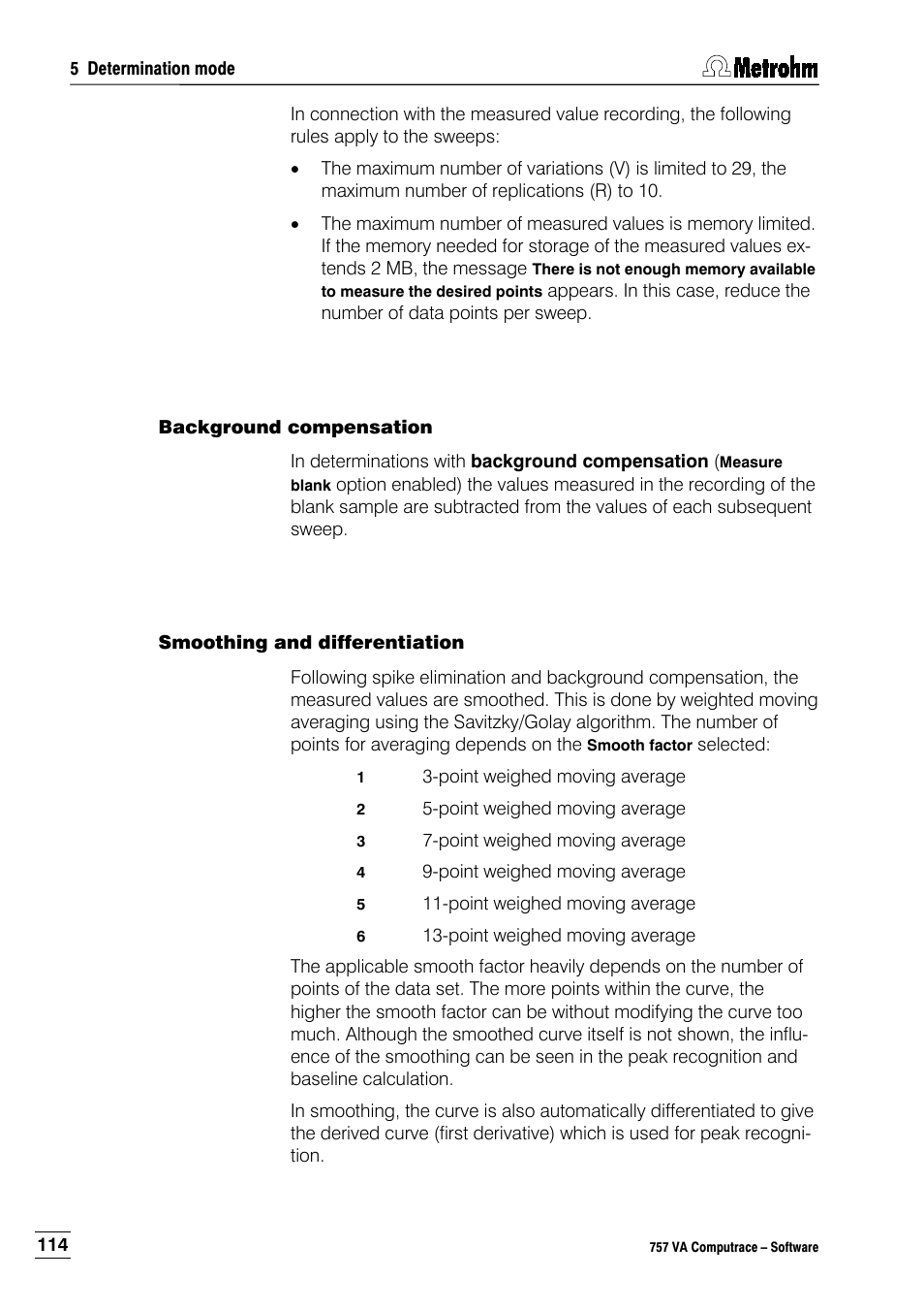 Background compensation, Smoothing and differentiation | Metrohm 757 VA Computrace User Manual | Page 124 / 198