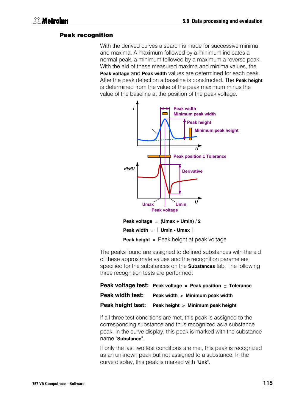 Peak recognition | Metrohm 757 VA Computrace User Manual | Page 125 / 198