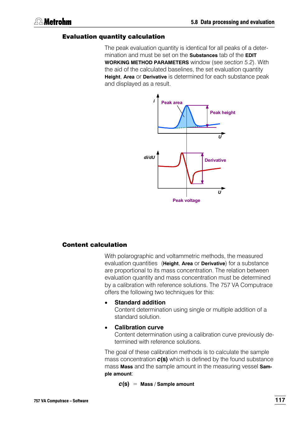 Evaluation quantity calculation, Content calculation | Metrohm 757 VA Computrace User Manual | Page 127 / 198