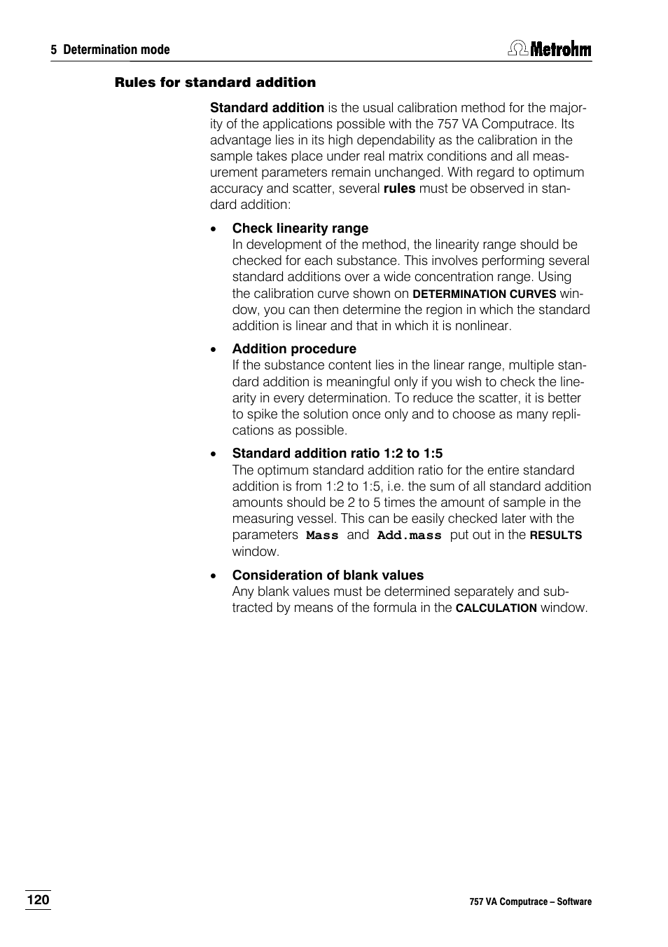 Rules for standard addition | Metrohm 757 VA Computrace User Manual | Page 130 / 198