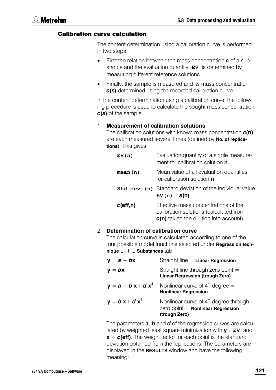 Calibration curve calculation | Metrohm 757 VA Computrace User Manual | Page 131 / 198