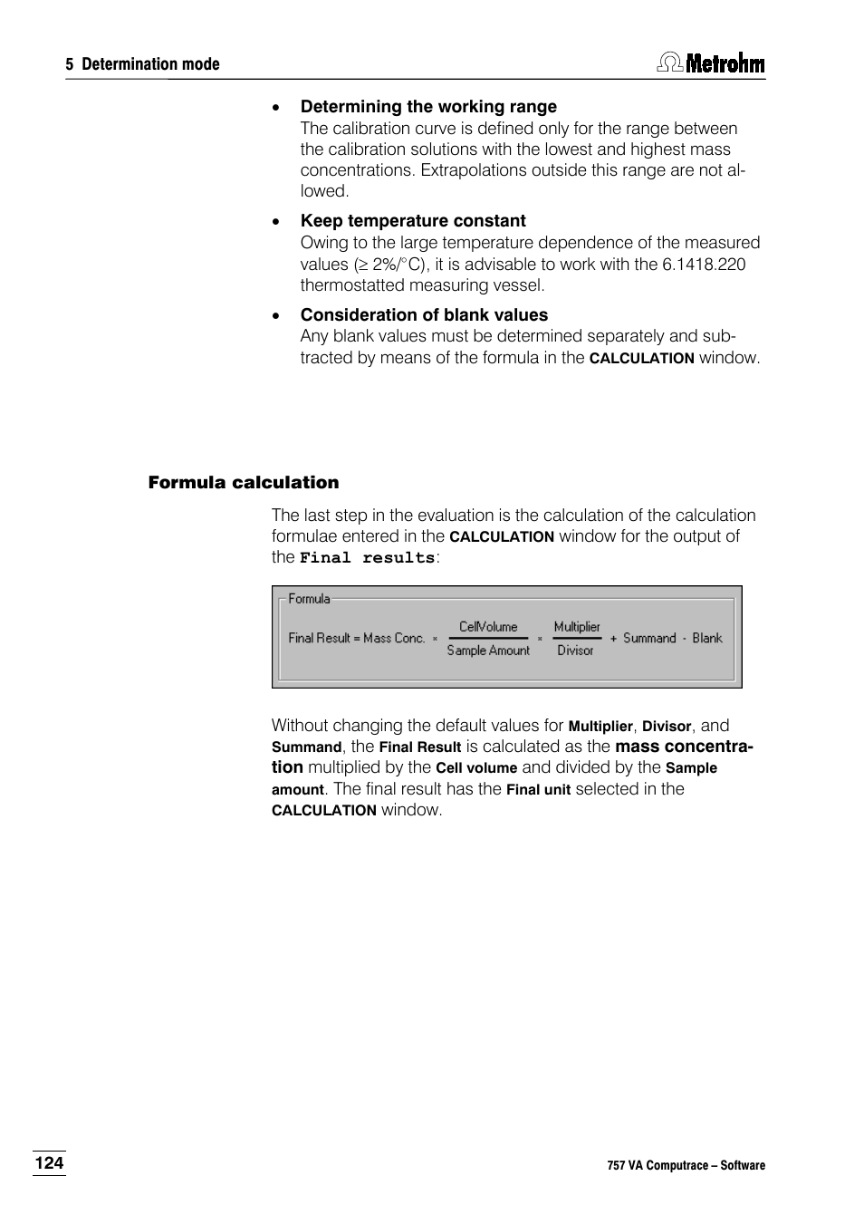 Formula calculation | Metrohm 757 VA Computrace User Manual | Page 134 / 198