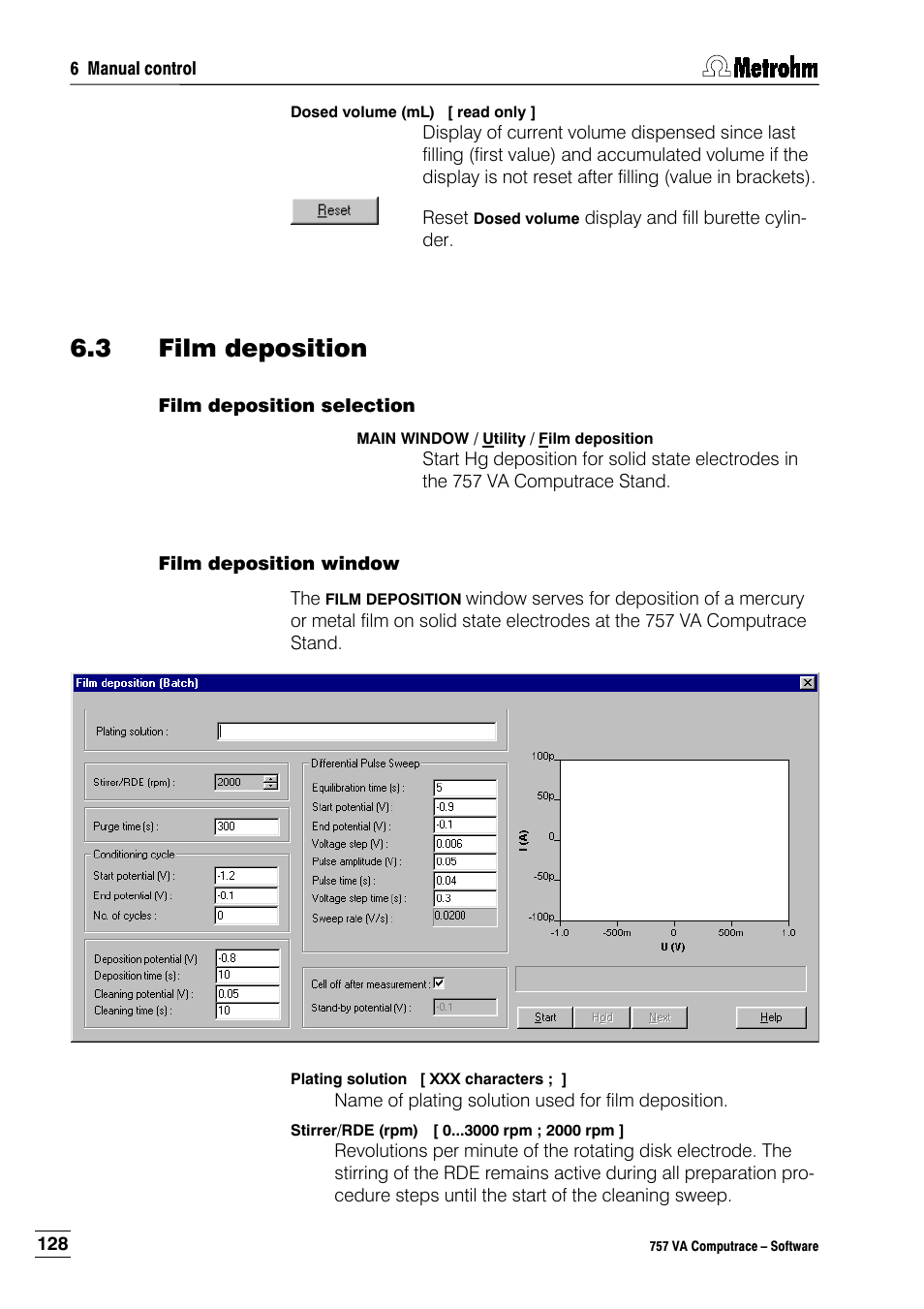 3 film deposition, Film deposition selection, Film deposition window | Metrohm 757 VA Computrace User Manual | Page 138 / 198