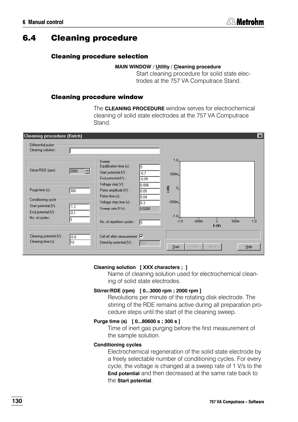 4 cleaning procedure, Cleaning procedure selection, Cleaning procedure window | Metrohm 757 VA Computrace User Manual | Page 140 / 198