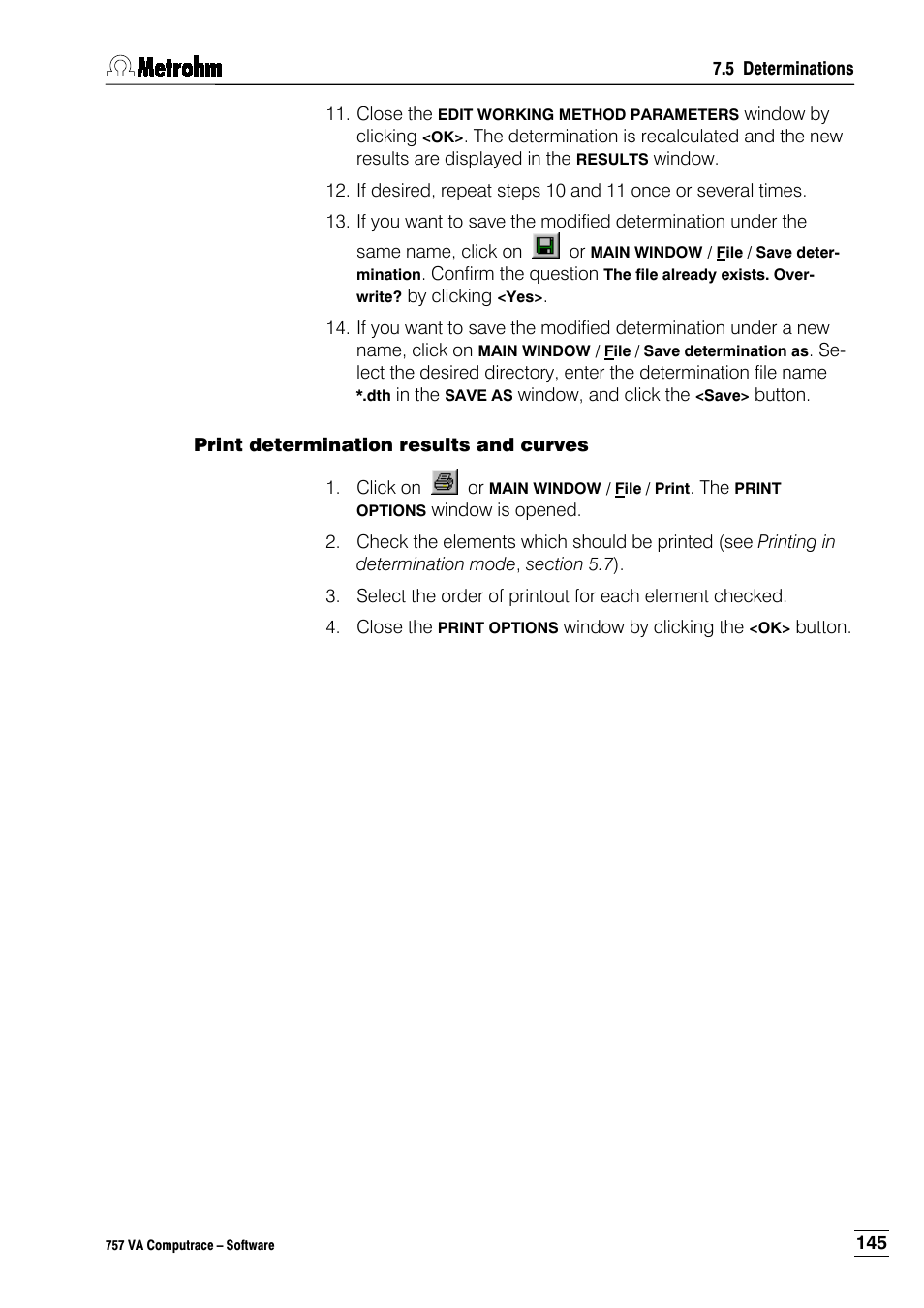 Print determination results and curves | Metrohm 757 VA Computrace User Manual | Page 155 / 198