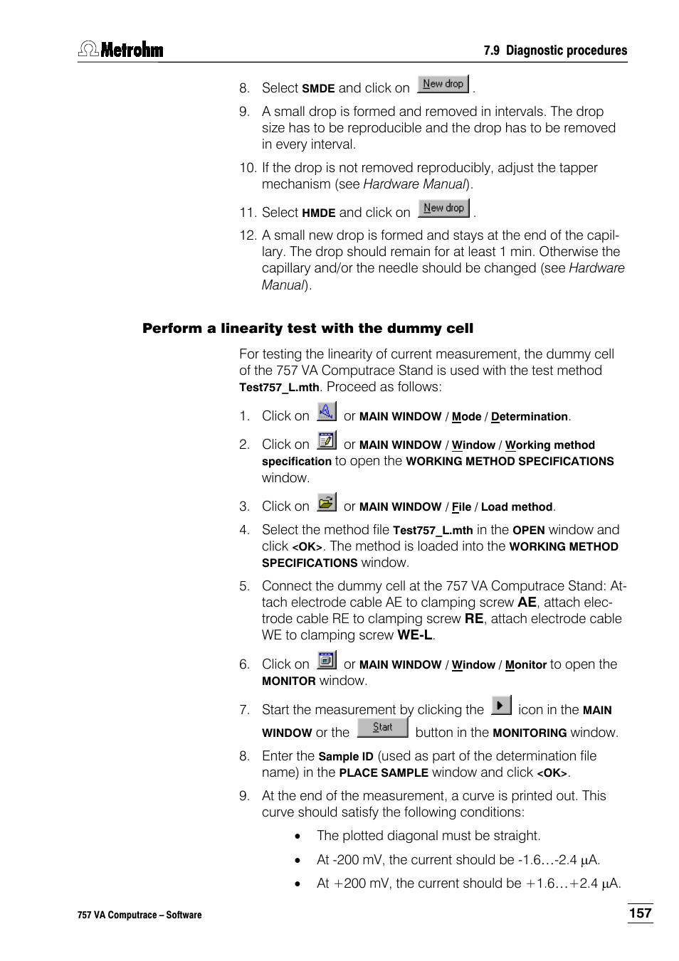 Perform a linearity test with the dummy cell | Metrohm 757 VA Computrace User Manual | Page 167 / 198