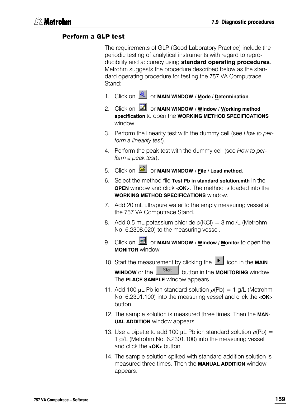 Perform a glp test | Metrohm 757 VA Computrace User Manual | Page 169 / 198
