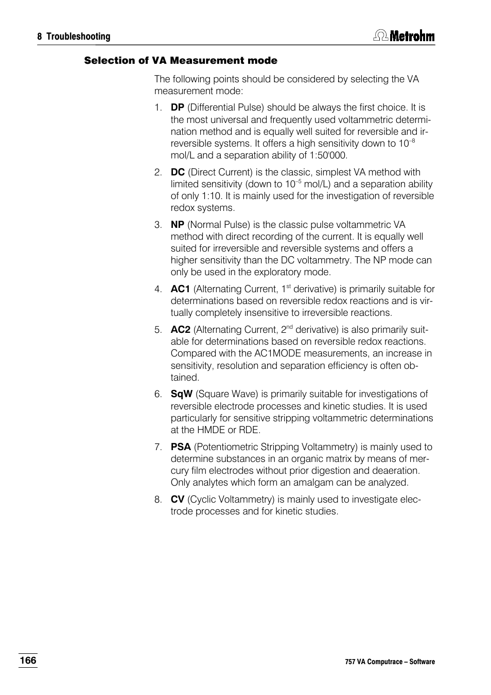 Selection of va measurement mode | Metrohm 757 VA Computrace User Manual | Page 176 / 198