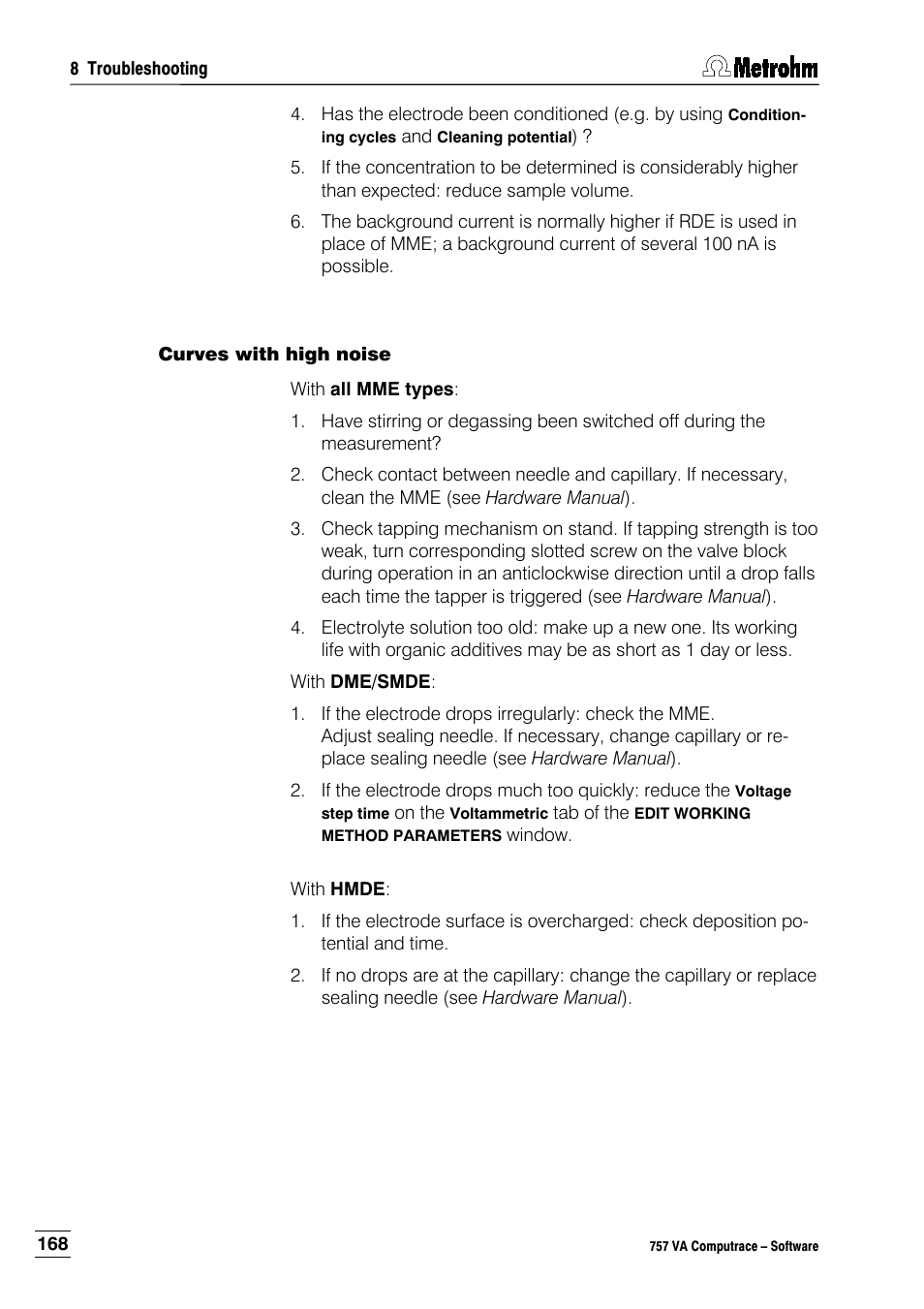 Curves with high noise | Metrohm 757 VA Computrace User Manual | Page 178 / 198