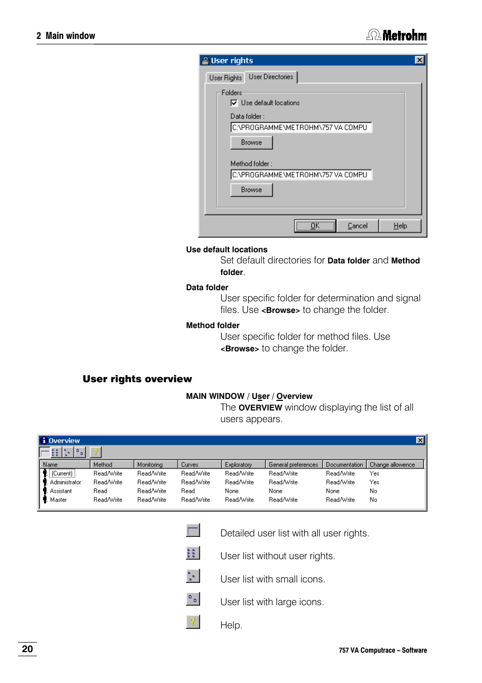 User rights overview | Metrohm 757 VA Computrace User Manual | Page 30 / 198