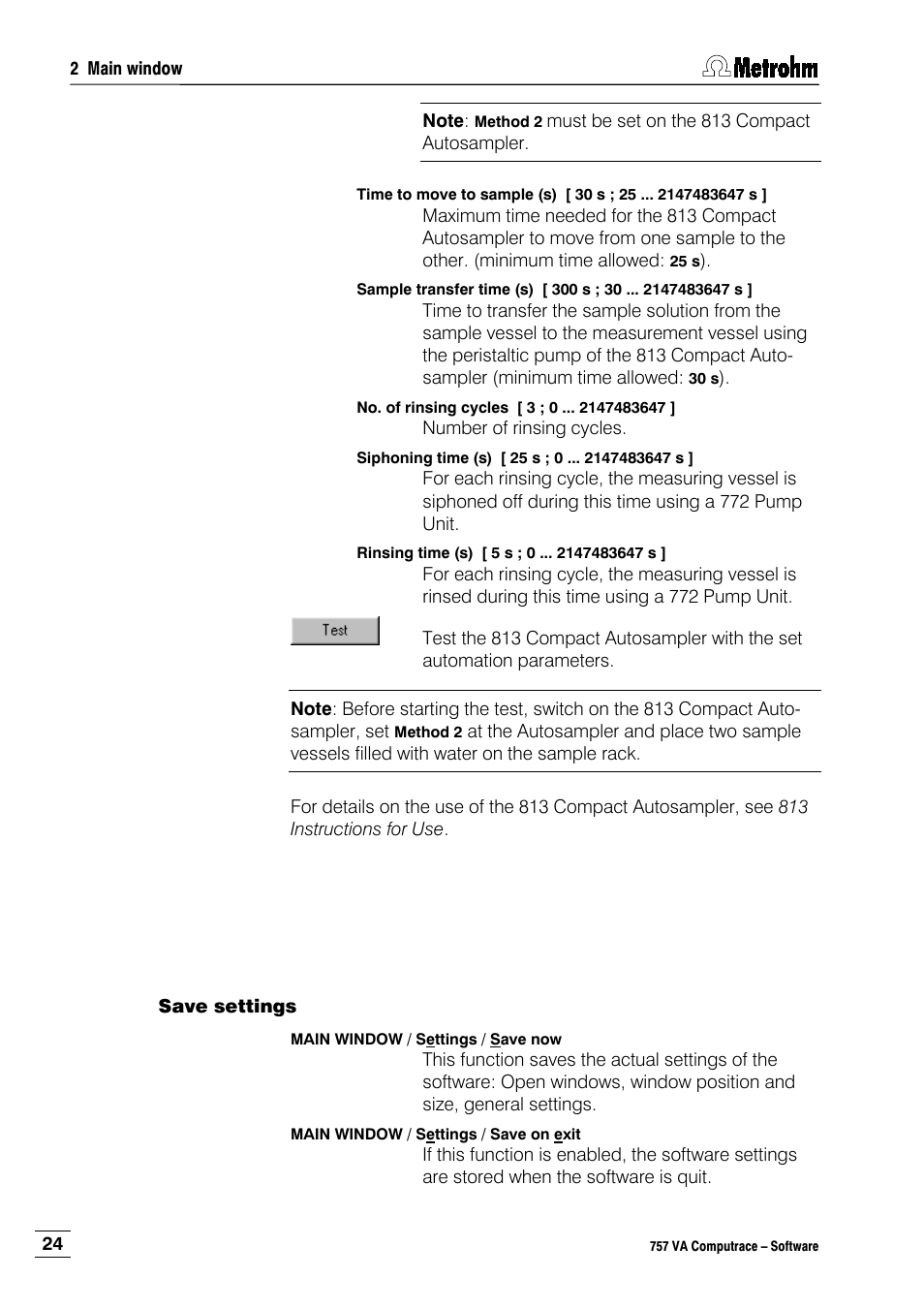 Save settings | Metrohm 757 VA Computrace User Manual | Page 34 / 198