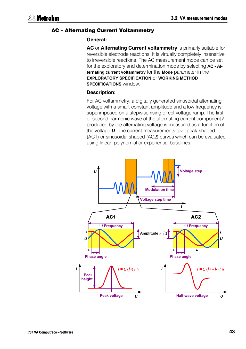 Ac – alternating current voltammetry | Metrohm 757 VA Computrace User Manual | Page 53 / 198