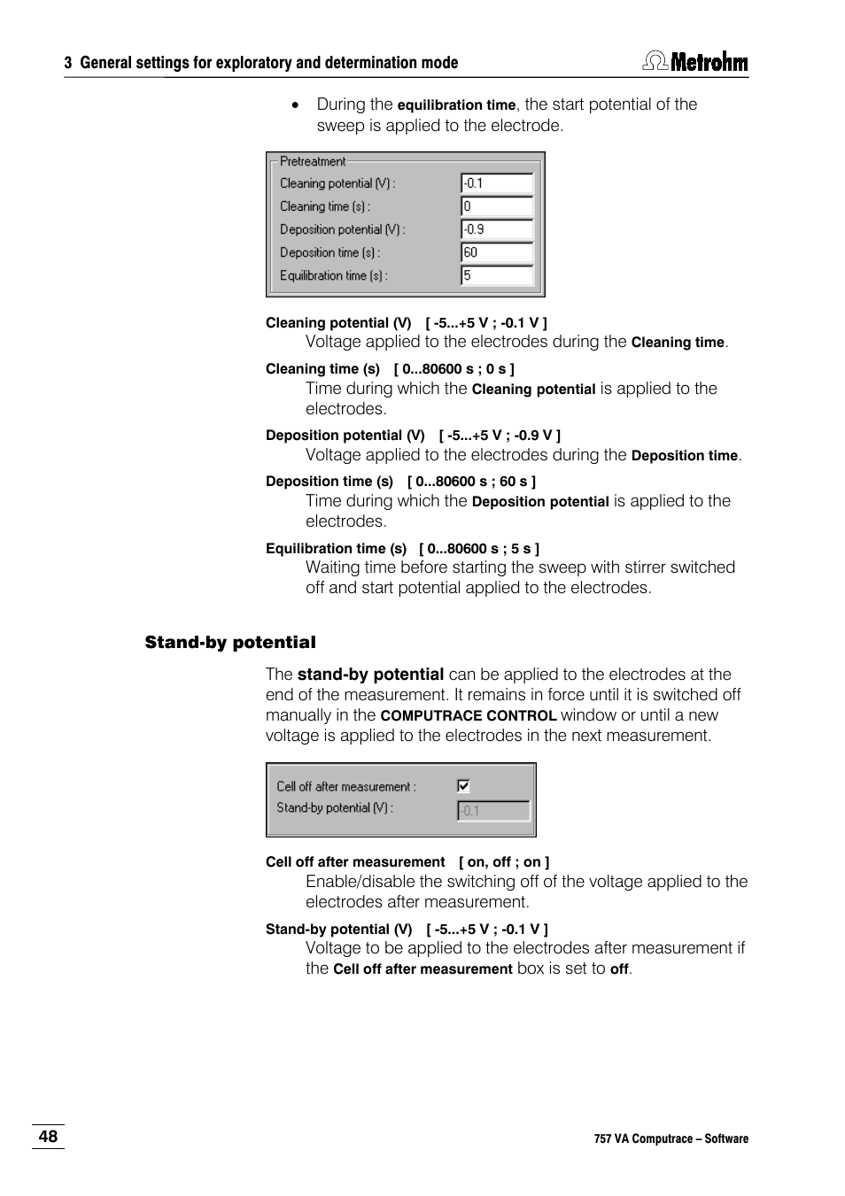 Stand-by potential | Metrohm 757 VA Computrace User Manual | Page 58 / 198