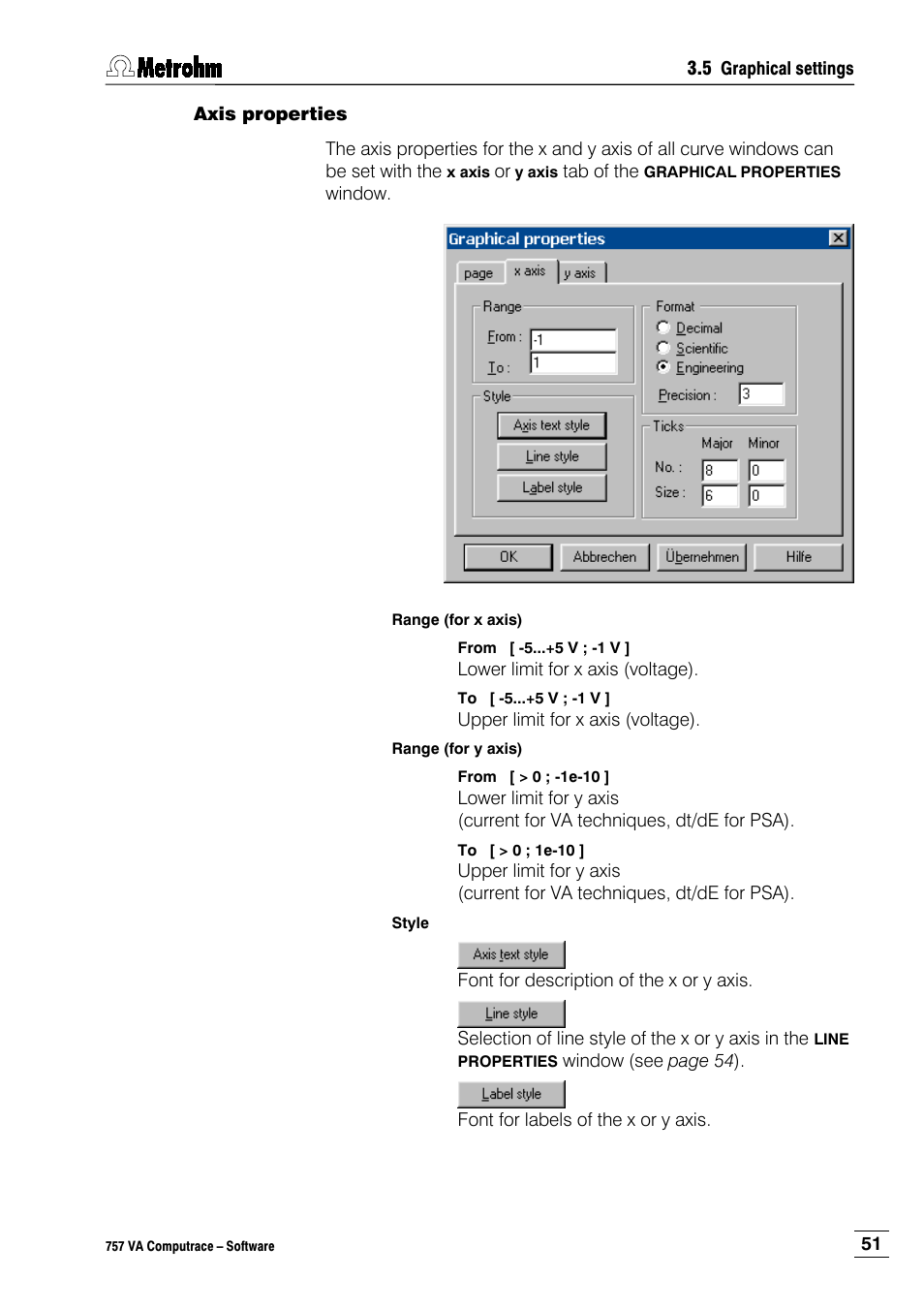 Axis properties | Metrohm 757 VA Computrace User Manual | Page 61 / 198