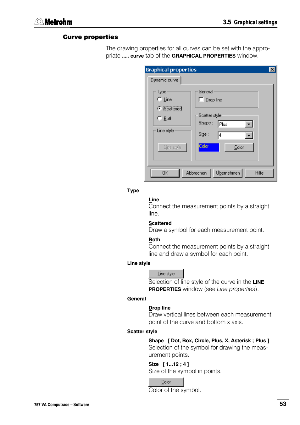 Curve properties | Metrohm 757 VA Computrace User Manual | Page 63 / 198