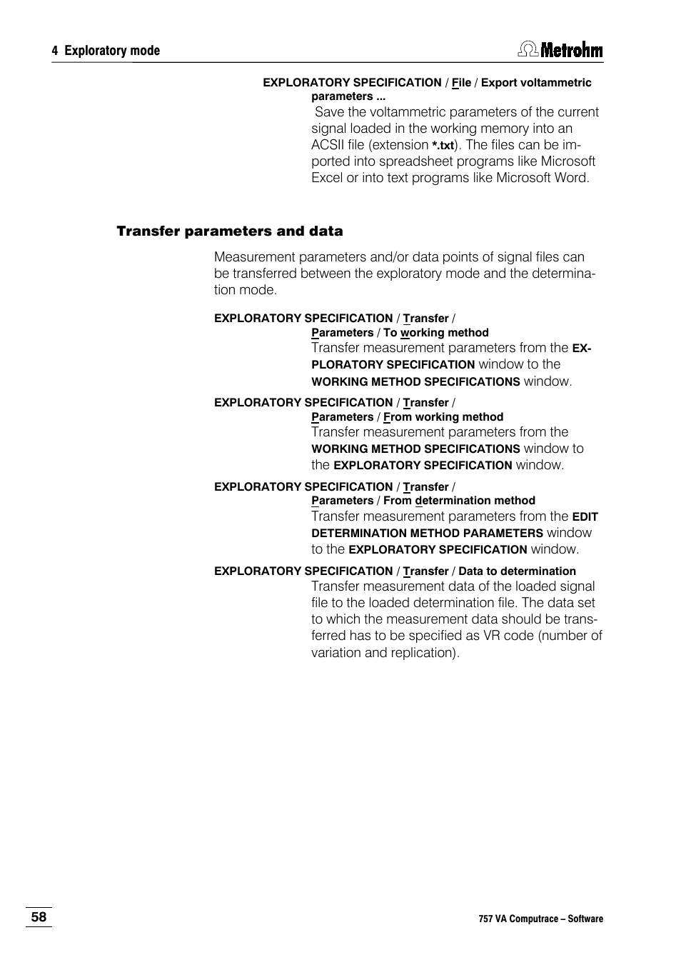 Transfer parameters and data | Metrohm 757 VA Computrace User Manual | Page 68 / 198