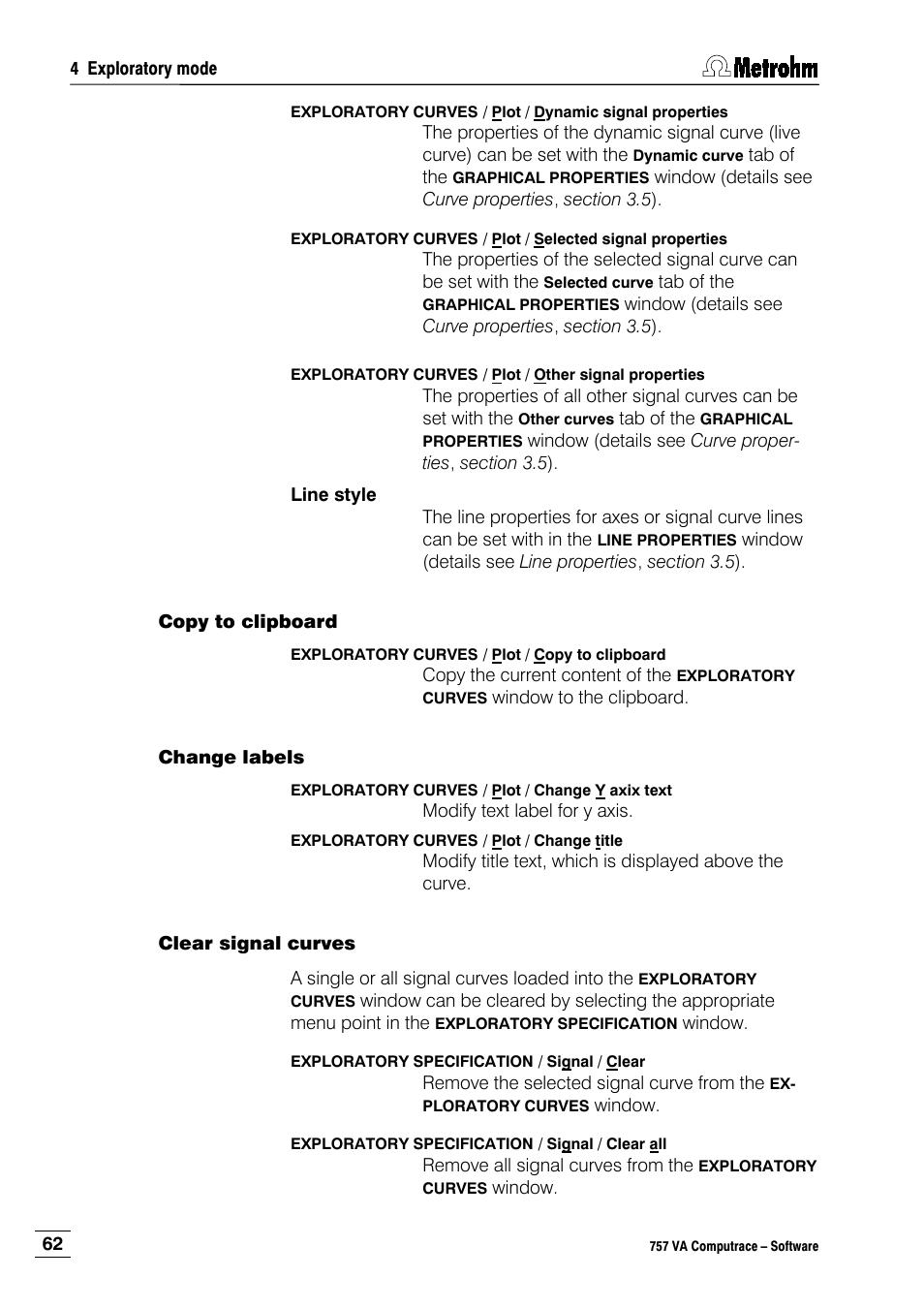 Copy to clipboard, Change labels, Clear signal curves | Metrohm 757 VA Computrace User Manual | Page 72 / 198