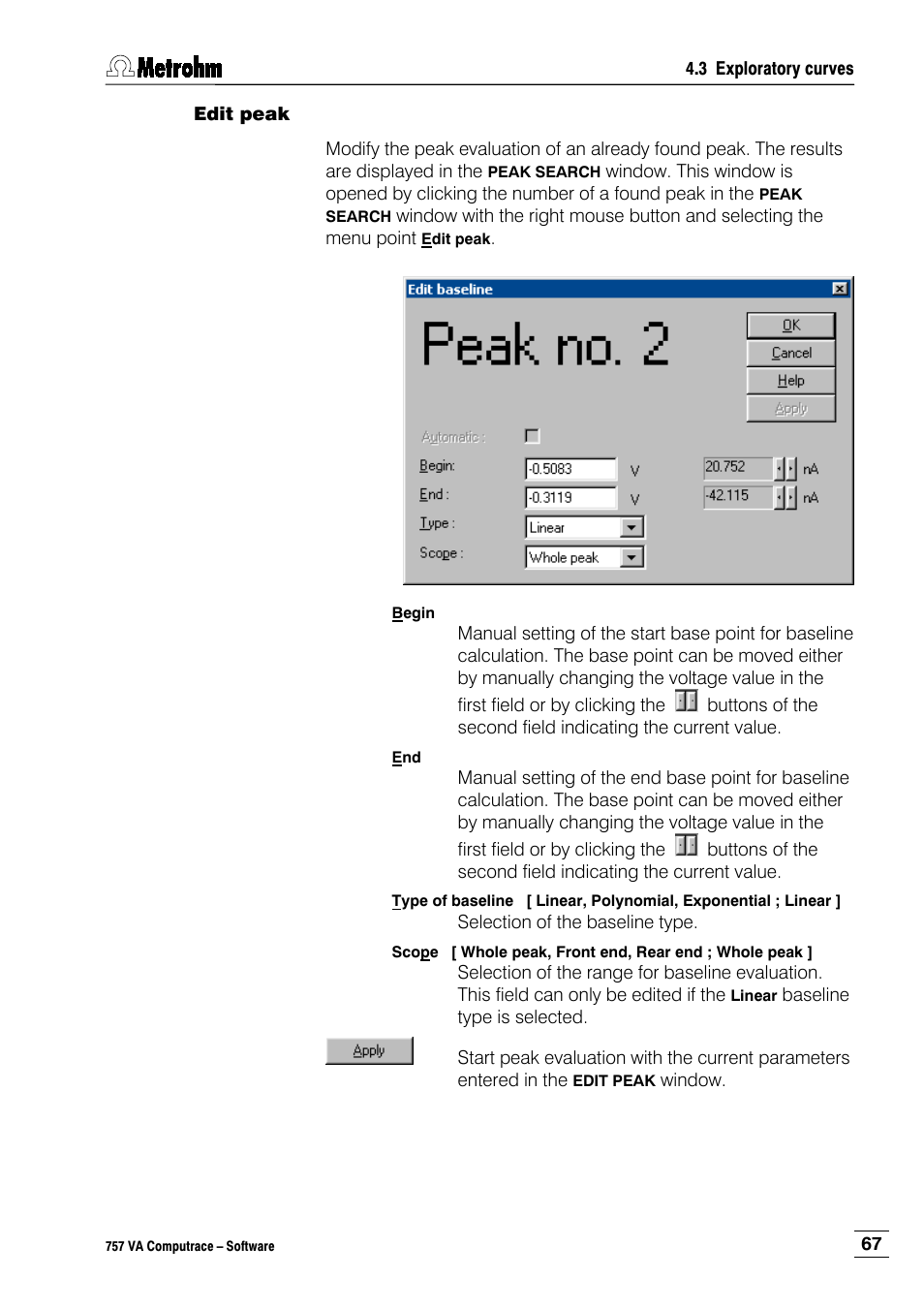 Edit peak | Metrohm 757 VA Computrace User Manual | Page 77 / 198