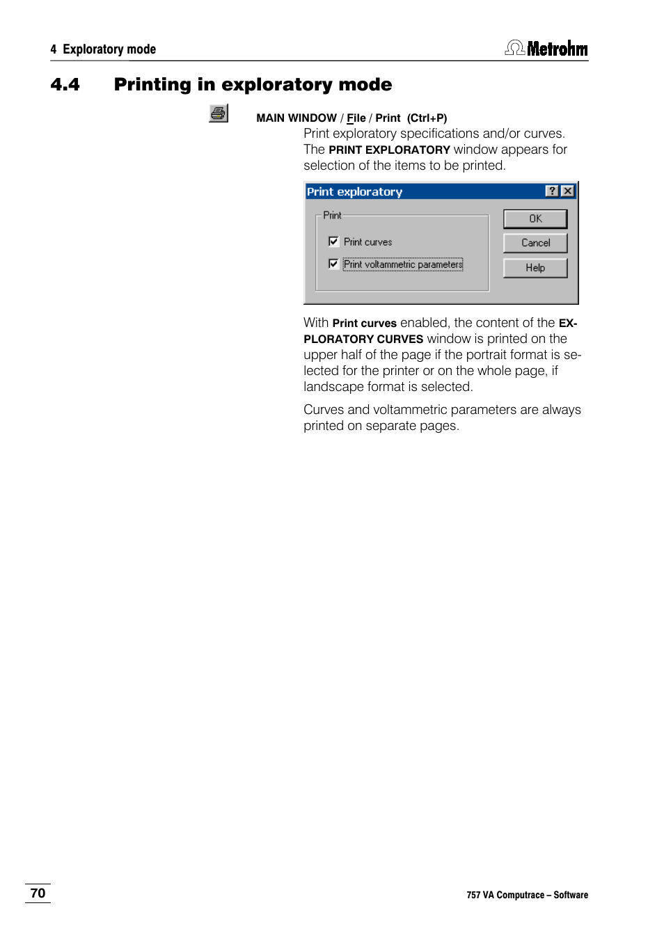 4 printing in exploratory mode | Metrohm 757 VA Computrace User Manual | Page 80 / 198