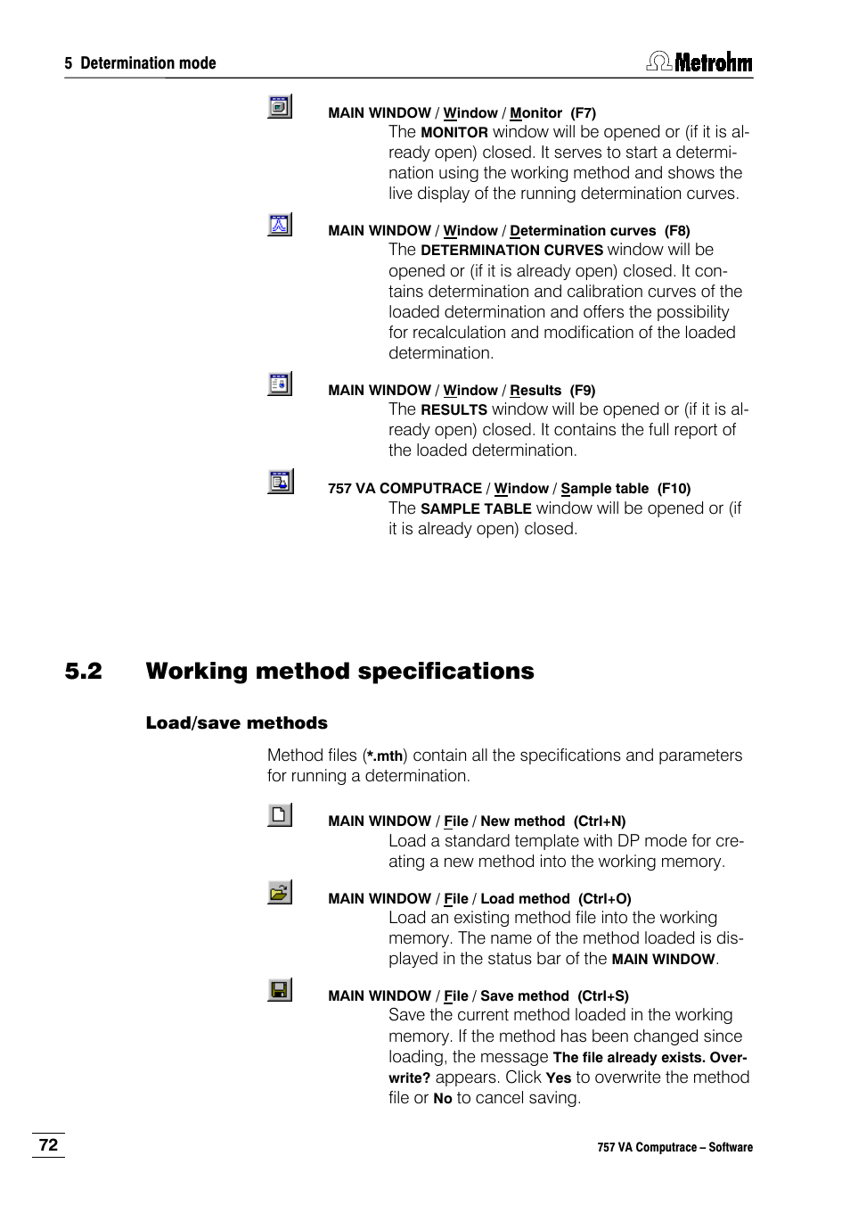 2 working method specifications, Load/save methods | Metrohm 757 VA Computrace User Manual | Page 82 / 198