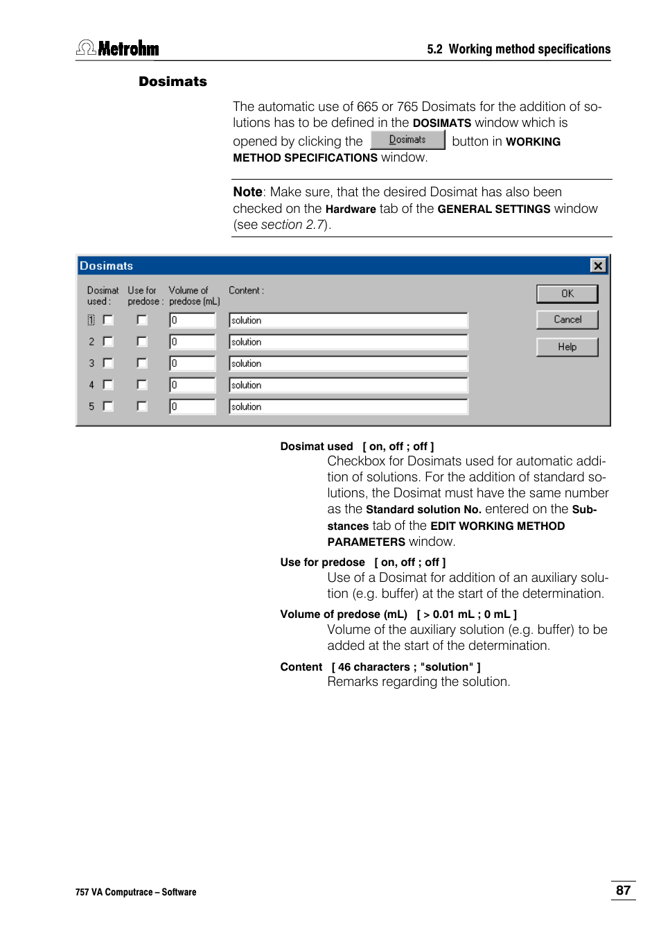 Dosimats | Metrohm 757 VA Computrace User Manual | Page 97 / 198