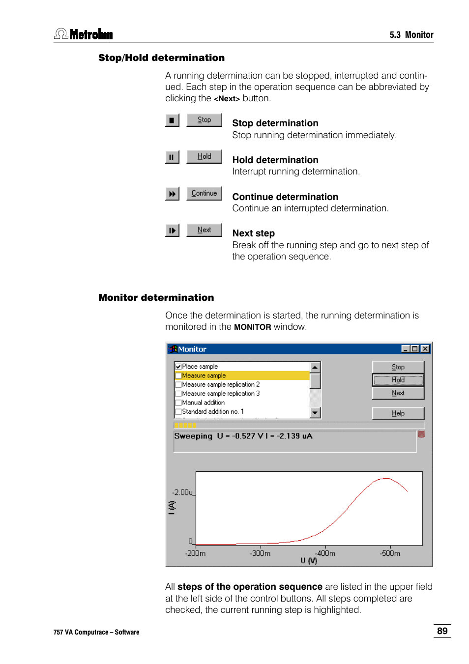Stop/hold determination, Monitor determination | Metrohm 757 VA Computrace User Manual | Page 99 / 198
