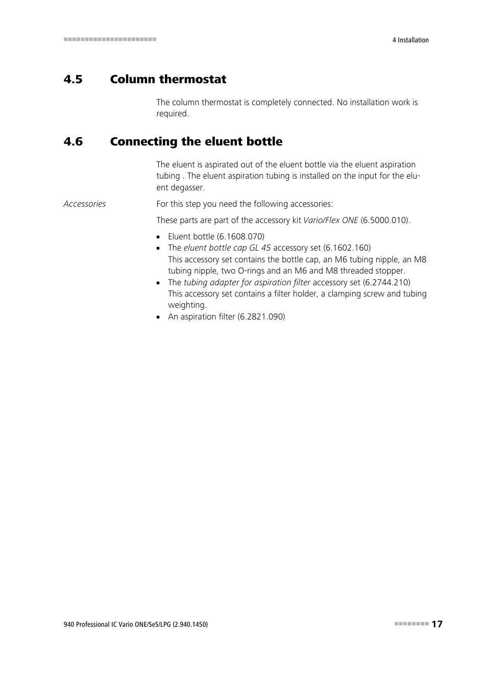 5 column thermostat, 6 connecting the eluent bottle, Column thermostat | Connecting the eluent bottle | Metrohm 940 Professional IC Vario ONE/SeS/LPG User Manual | Page 25 / 52