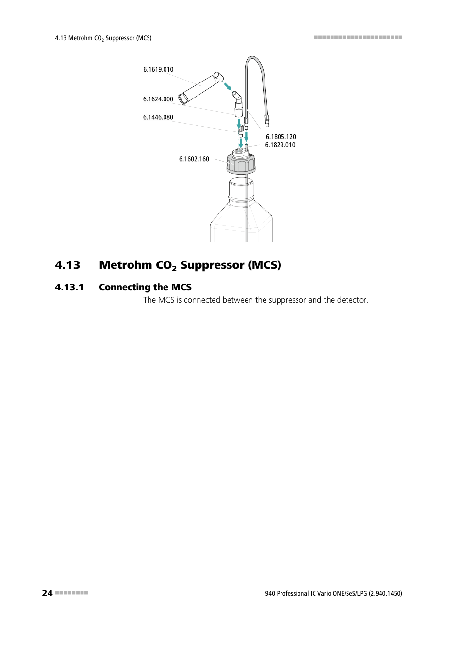 13 metrohm co2 suppressor (mcs), 1 connecting the mcs, 13 metrohm co | Suppressor (mcs), Connecting the mcs | Metrohm 940 Professional IC Vario ONE/SeS/LPG User Manual | Page 32 / 52