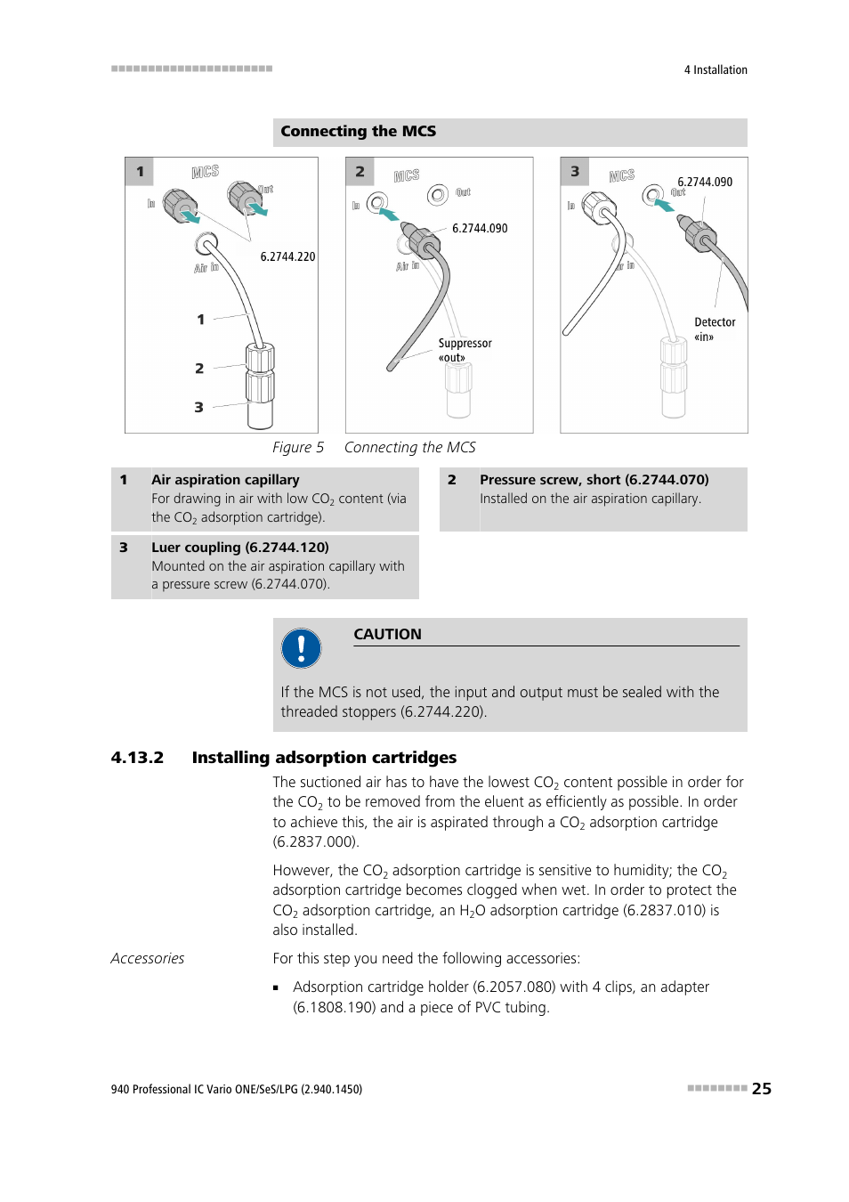2 installing adsorption cartridges, Installing adsorption cartridges, Figure 5 | Connecting the mcs | Metrohm 940 Professional IC Vario ONE/SeS/LPG User Manual | Page 33 / 52