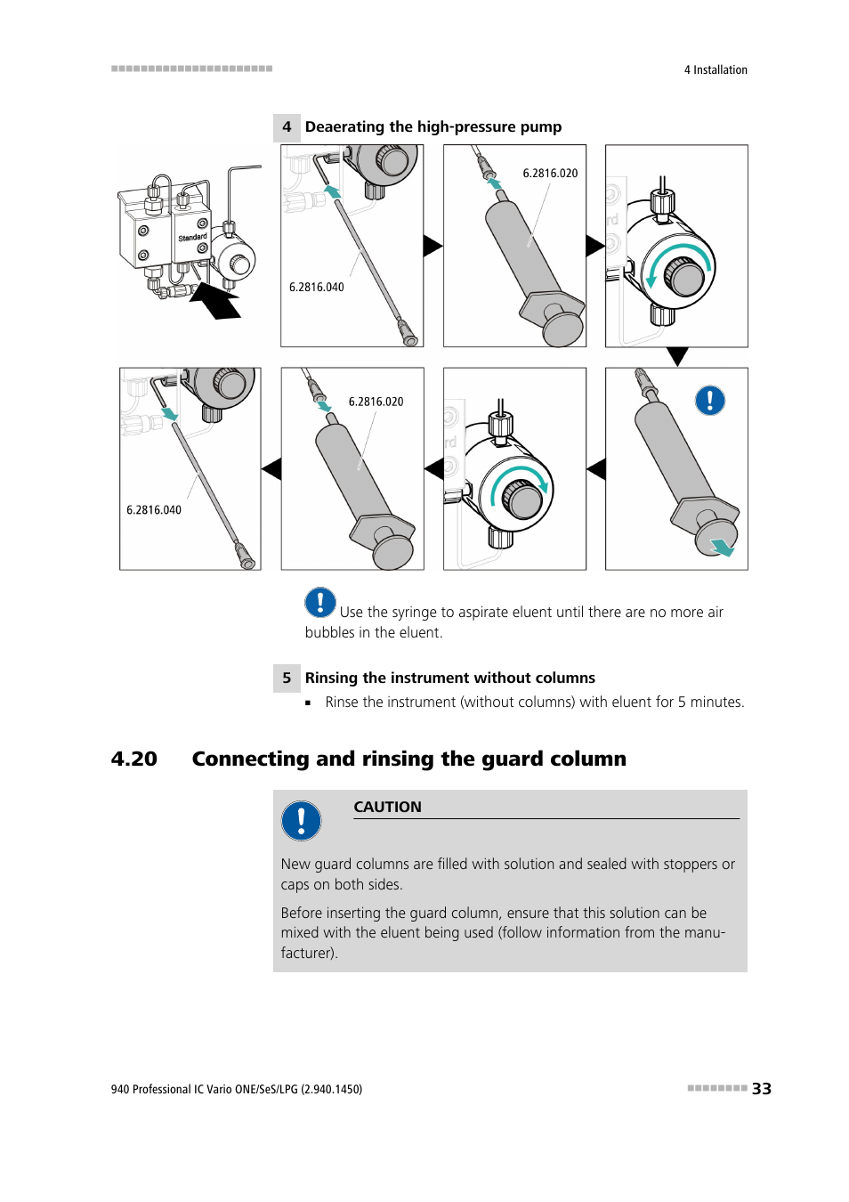 20 connecting and rinsing the guard column | Metrohm 940 Professional IC Vario ONE/SeS/LPG User Manual | Page 41 / 52