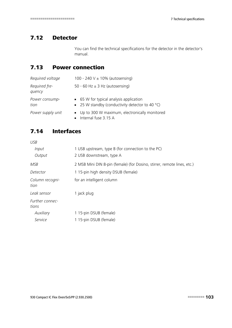 12 detector, 13 power connection, 14 interfaces | Metrohm 930 Compact IC Flex Oven/SeS/PP User Manual | Page 111 / 118