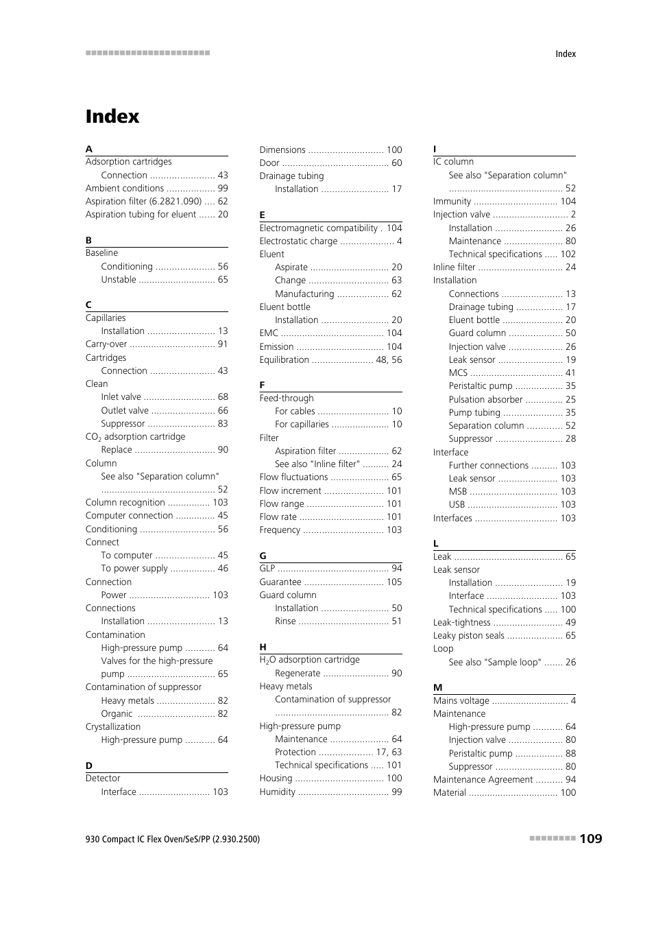 Index | Metrohm 930 Compact IC Flex Oven/SeS/PP User Manual | Page 117 / 118