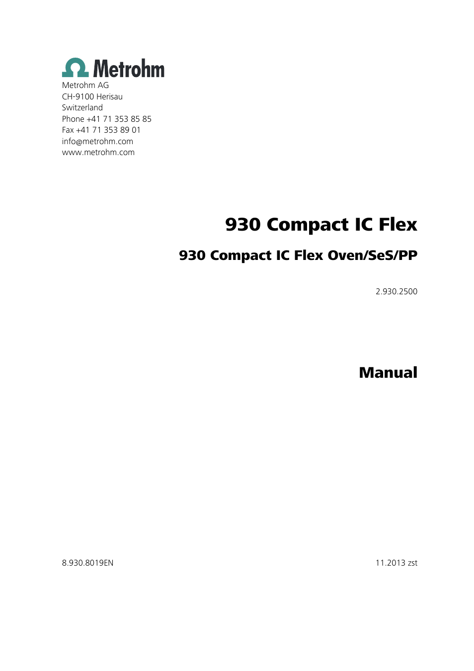 930 compact ic flex, Manual, 930 compact ic flex oven/ses/pp | Metrohm 930 Compact IC Flex Oven/SeS/PP User Manual | Page 3 / 118