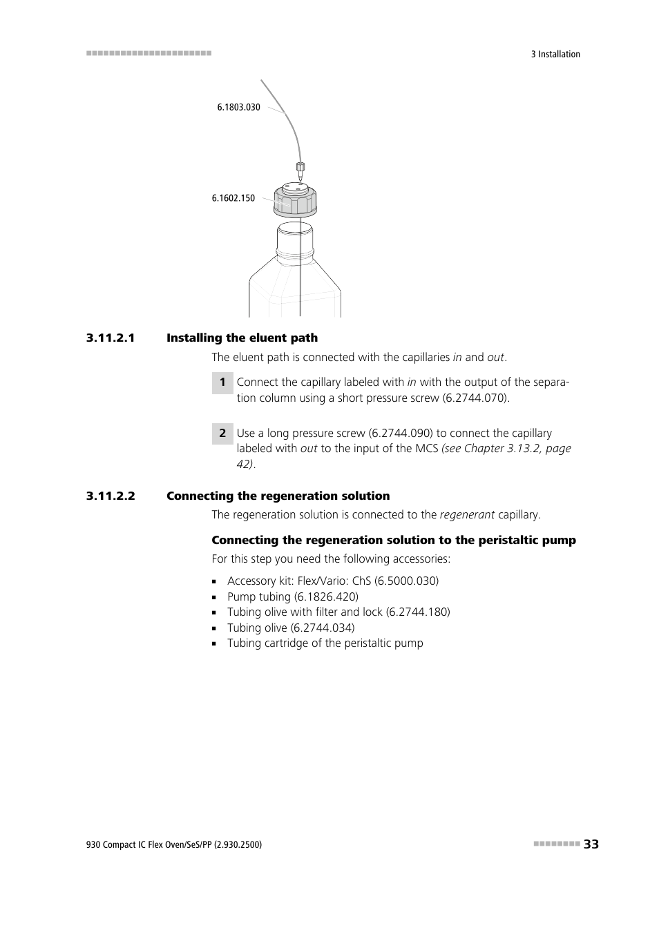 1 installing the eluent path, 2 connecting the regeneration solution | Metrohm 930 Compact IC Flex Oven/SeS/PP User Manual | Page 41 / 118