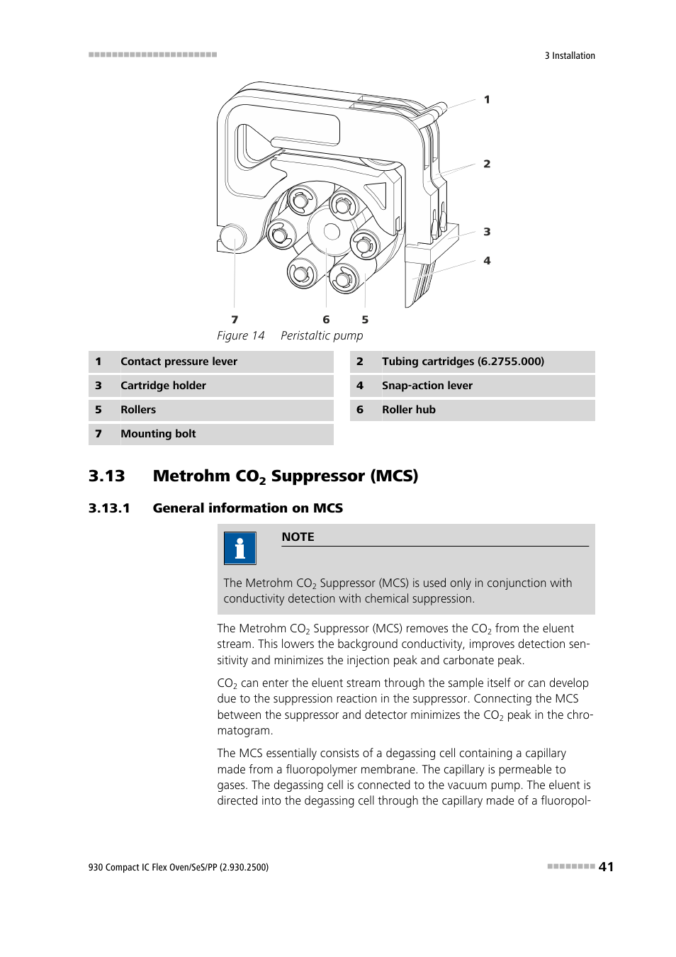 13 metrohm co2 suppressor (mcs), 1 general information on mcs, 13 metrohm co | Suppressor (mcs), General information on mcs, Figure 14, Peristaltic pump | Metrohm 930 Compact IC Flex Oven/SeS/PP User Manual | Page 49 / 118
