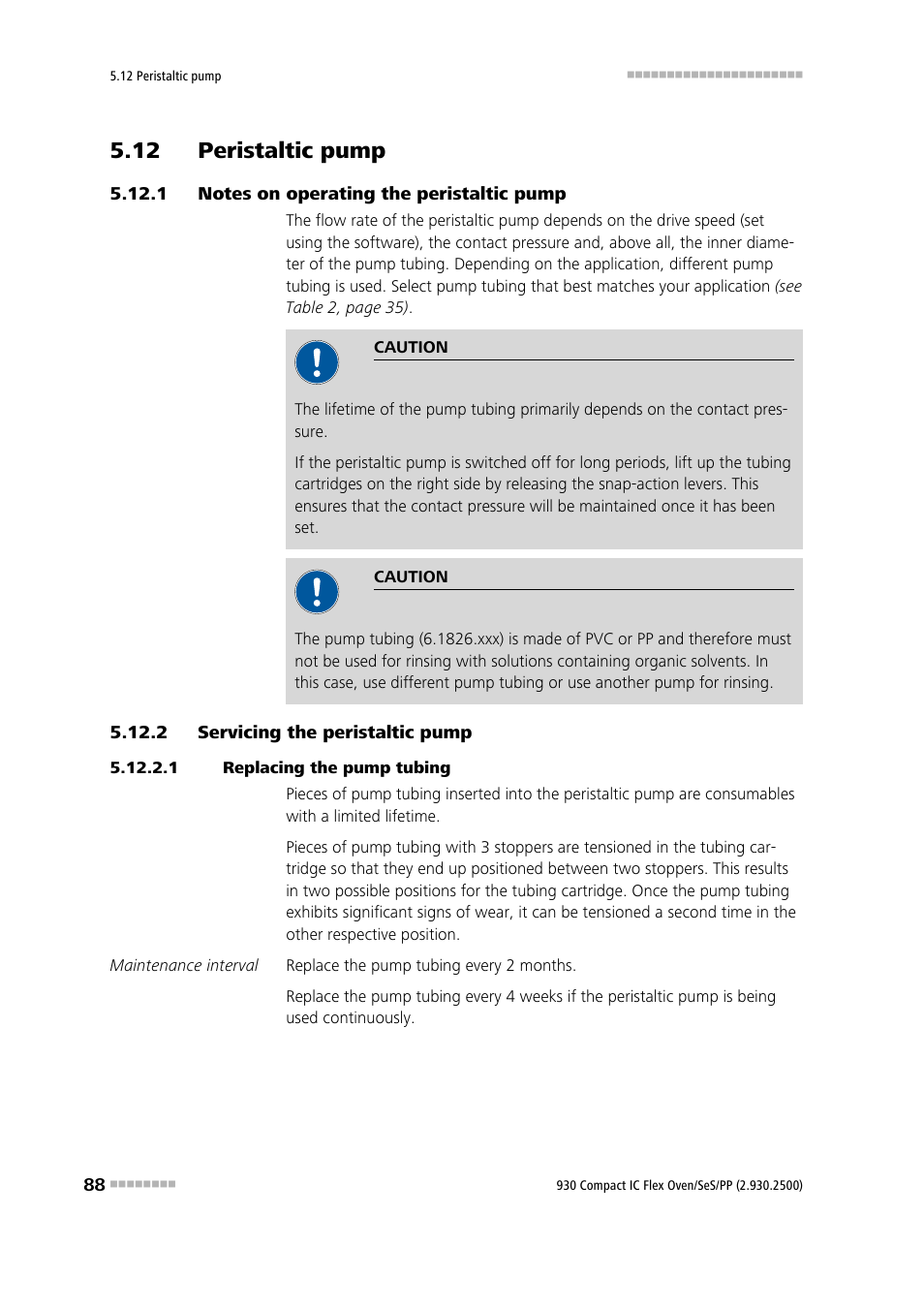 12 peristaltic pump, 1 notes on operating the peristaltic pump, 2 servicing the peristaltic pump | 1 replacing the pump tubing, Notes on operating the peristaltic pump, Servicing the peristaltic pump | Metrohm 930 Compact IC Flex Oven/SeS/PP User Manual | Page 96 / 118