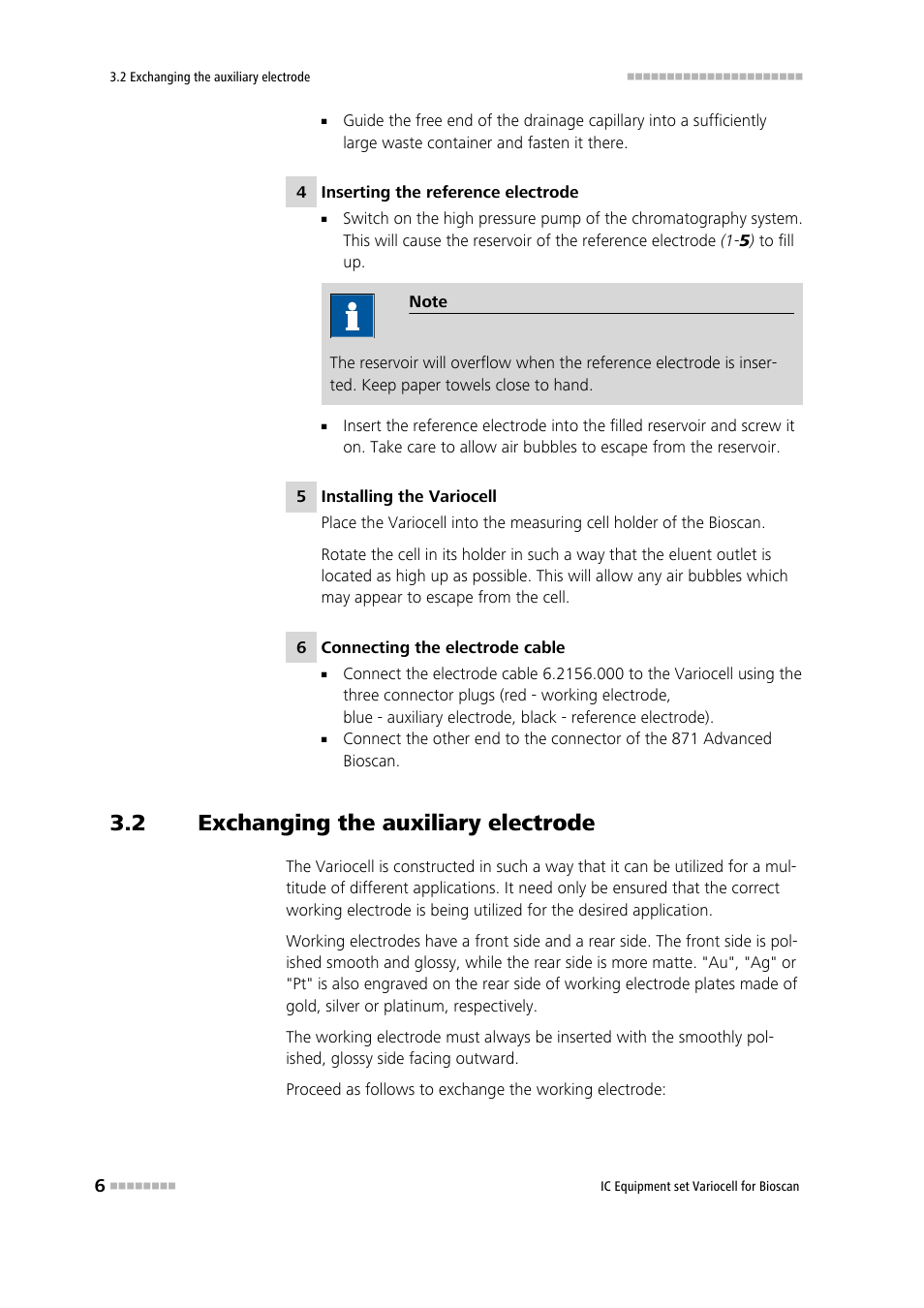 2 exchanging the auxiliary electrode, Exchanging the auxiliary electrode | Metrohm Variocell for Bioscan – 6.5331.1X0 User Manual | Page 12 / 27