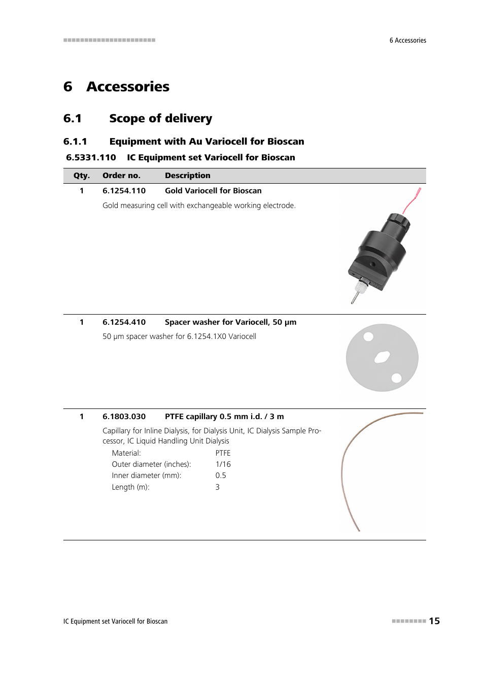 6 accessories, 1 scope of delivery, 1 equipment with au variocell for bioscan | Scope of delivery, Equipment with au variocell for bioscan | Metrohm Variocell for Bioscan – 6.5331.1X0 User Manual | Page 21 / 27