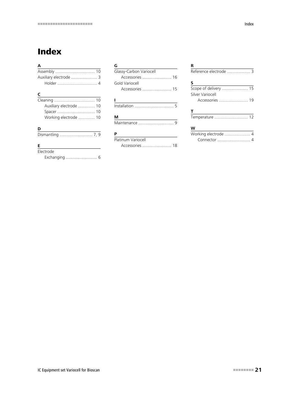 Index | Metrohm Variocell for Bioscan – 6.5331.1X0 User Manual | Page 27 / 27