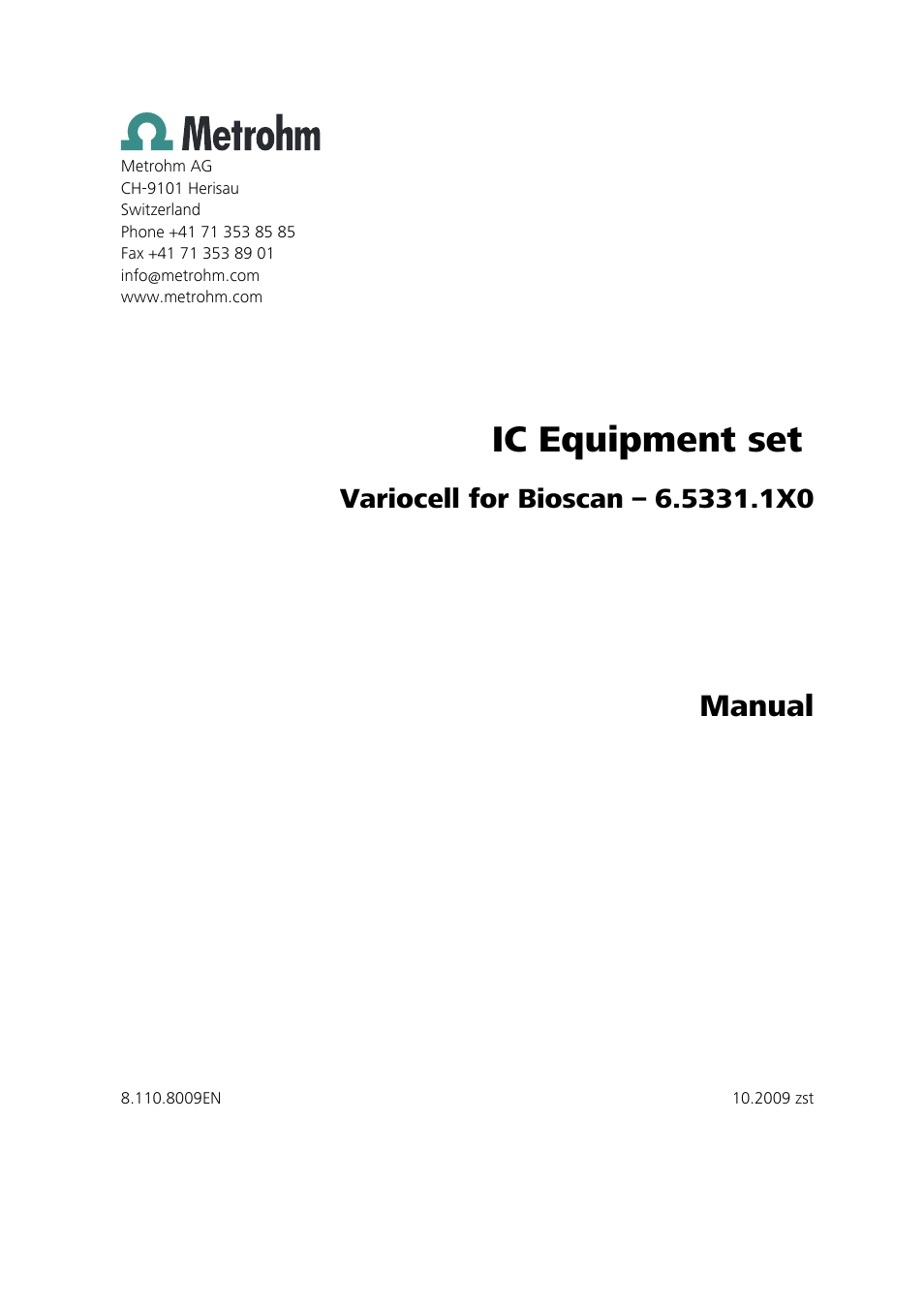 Ic equipment set, Manual | Metrohm Variocell for Bioscan – 6.5331.1X0 User Manual | Page 3 / 27