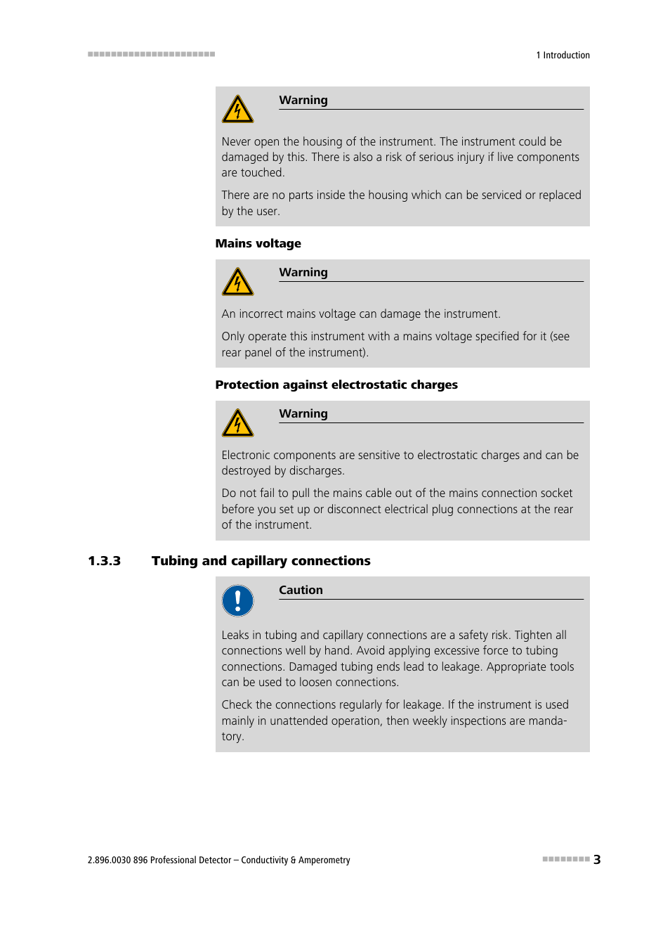 3 tubing and capillary connections, Tubing and capillary connections | Metrohm 896 Professional Detector – Conductivity & Amperometry User Manual | Page 11 / 67