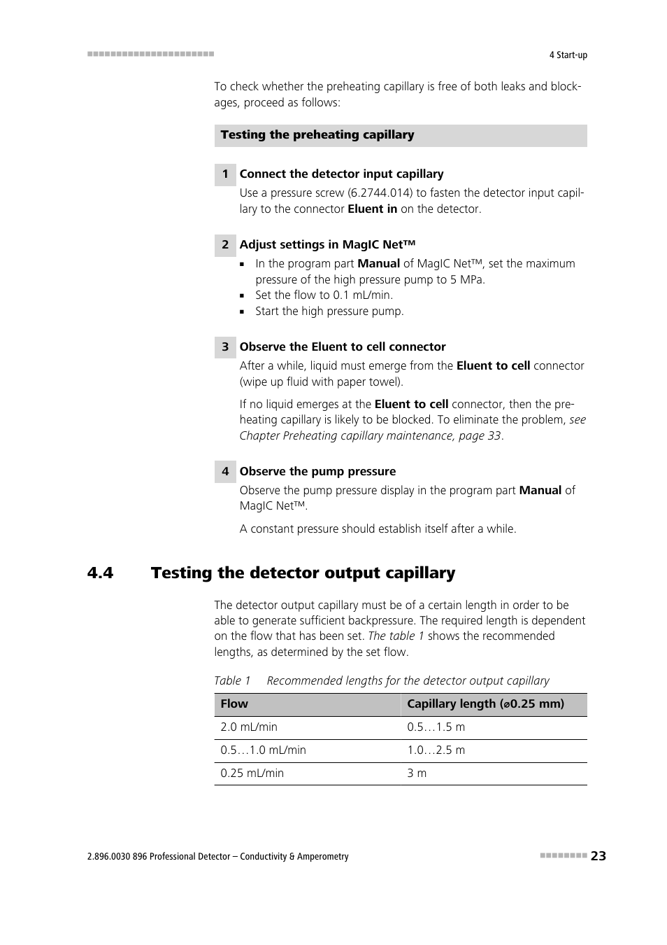 4 testing the detector output capillary, Testing the detector output capillary | Metrohm 896 Professional Detector – Conductivity & Amperometry User Manual | Page 31 / 67