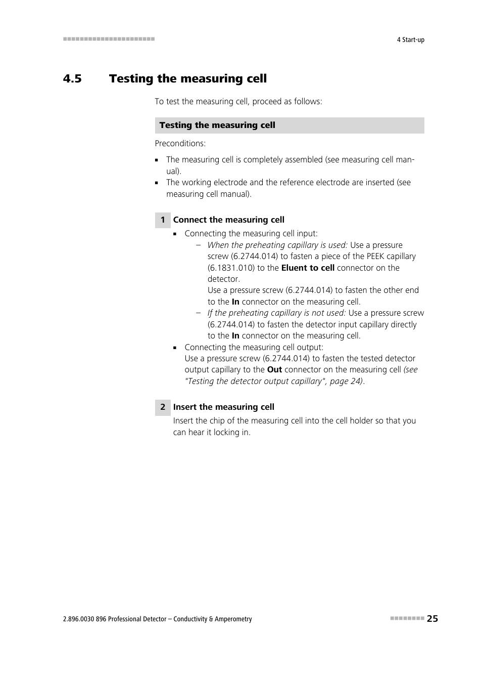 5 testing the measuring cell, Testing the measuring cell | Metrohm 896 Professional Detector – Conductivity & Amperometry User Manual | Page 33 / 67