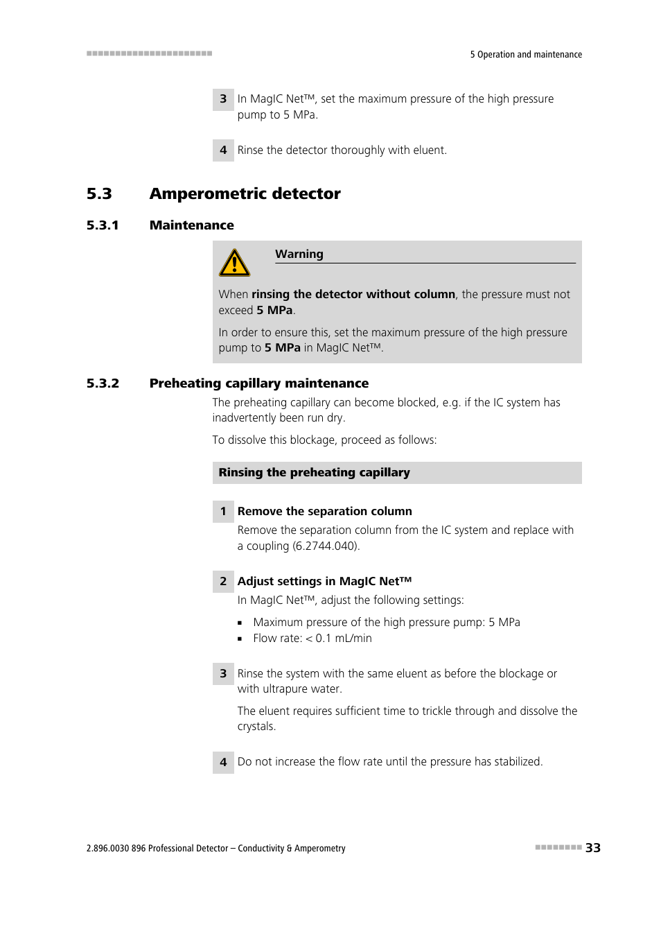 3 amperometric detector, 1 maintenance, 2 preheating capillary maintenance | Amperometric detector, Maintenance, Preheating capillary maintenance | Metrohm 896 Professional Detector – Conductivity & Amperometry User Manual | Page 41 / 67