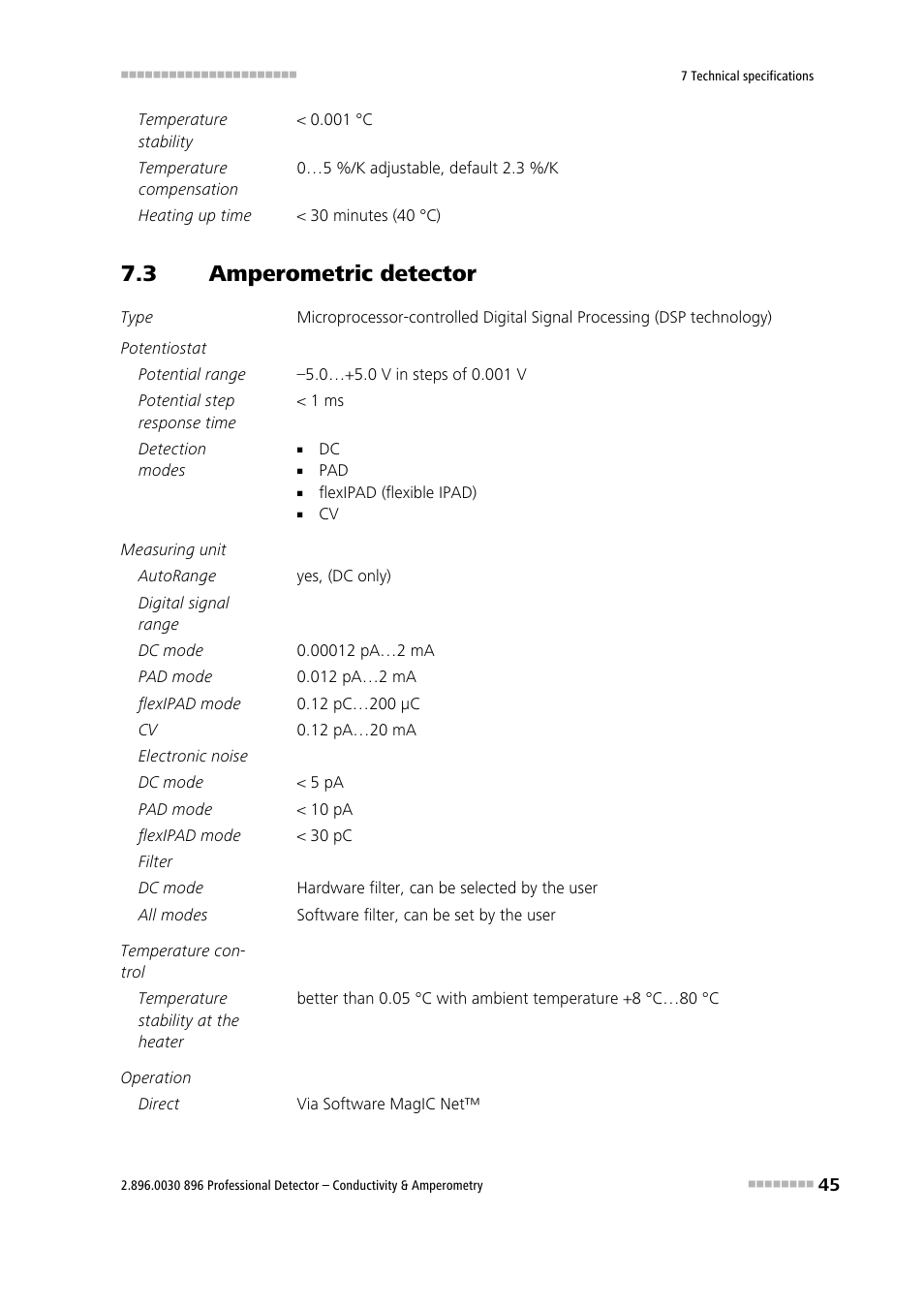 3 amperometric detector, Amperometric detector | Metrohm 896 Professional Detector – Conductivity & Amperometry User Manual | Page 53 / 67